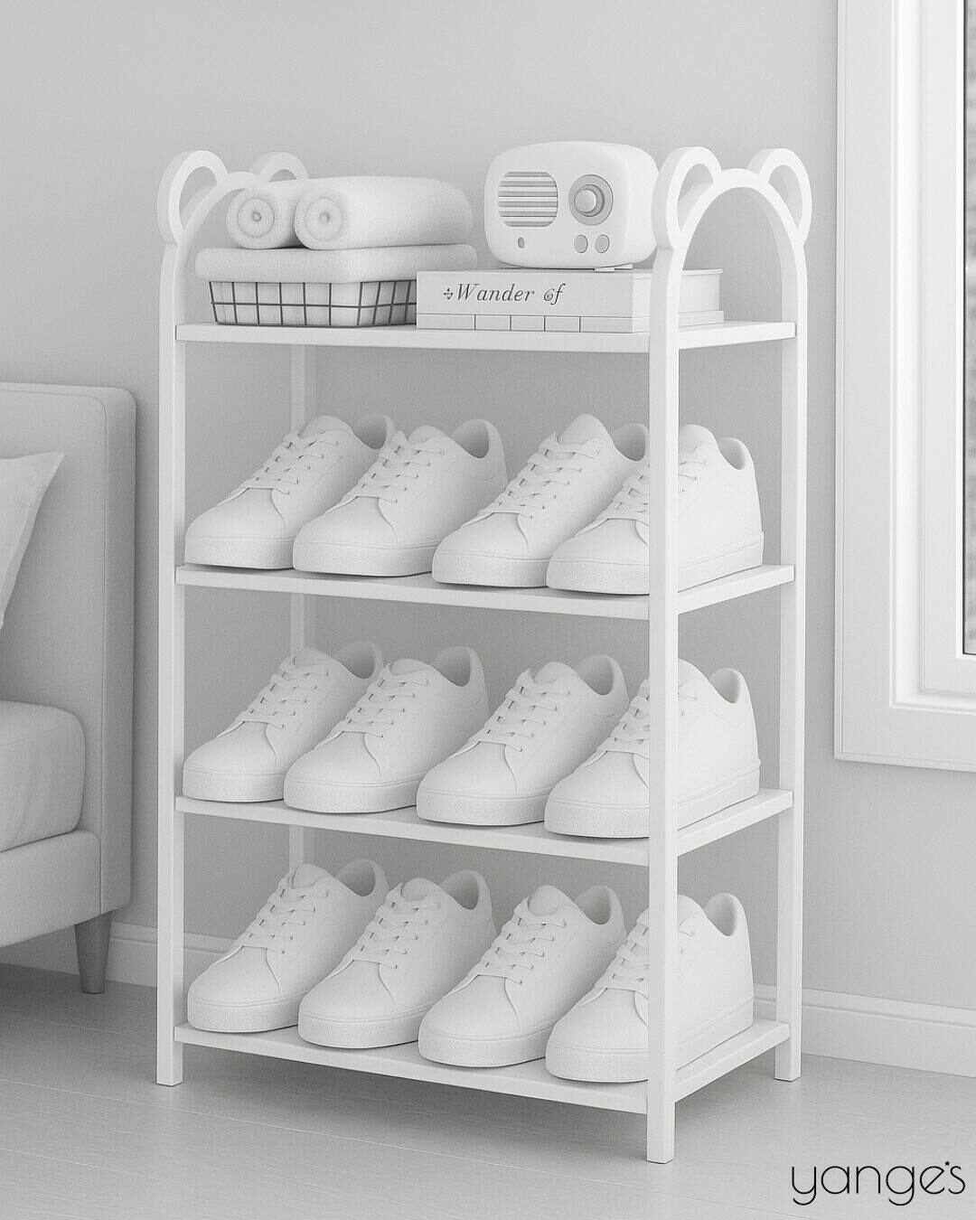 A shoe rack from Tachele’s real product inventory